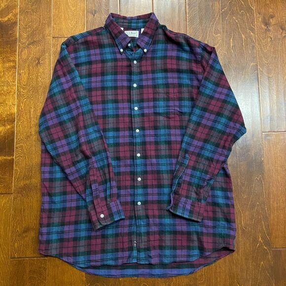 L.L. Bean Northwoods Vintage Multicolor Plaid Flannel Button Front Shirt XLT - Picture 3 of 8